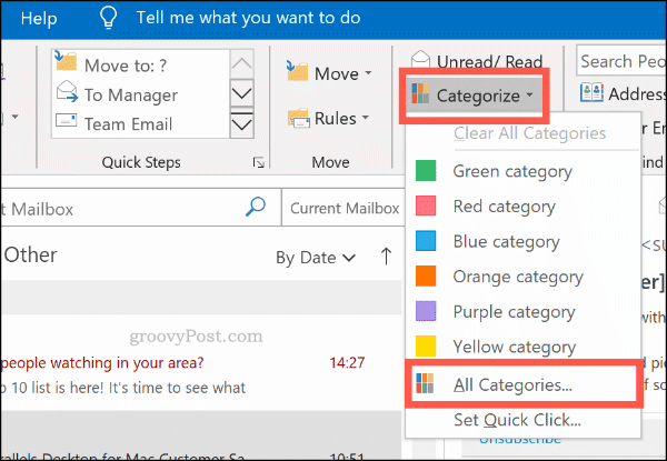 Kategorizujte ponuku farebných kategórií v programe Outlook