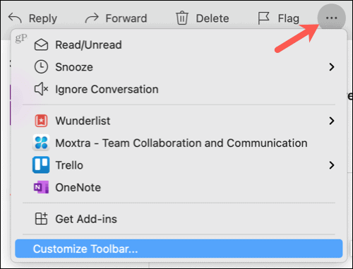 Pozrite si ďalšie položky, Prispôsobte si Panel s nástrojmi v programe Outlook na Macu
