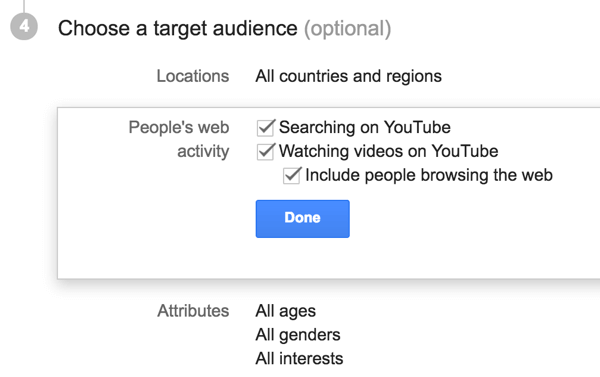 Vyberte cieľové publikum pre svoju reklamu na YouTube.