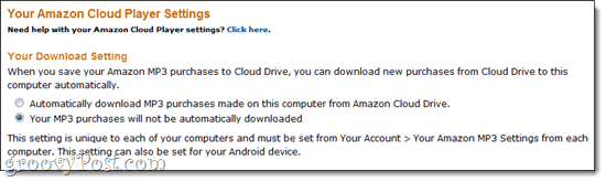 Nastavenia prehrávača Amazon Cloud Player