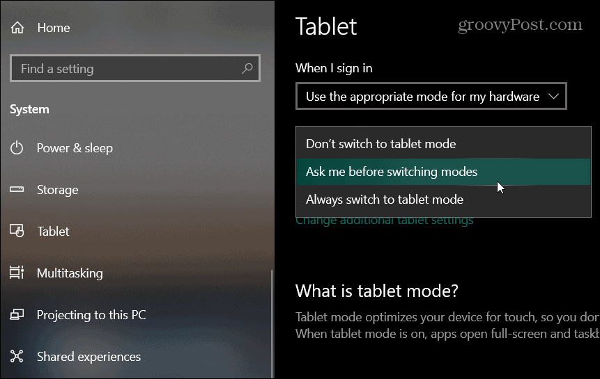 nastavenia tabletu Windows 10