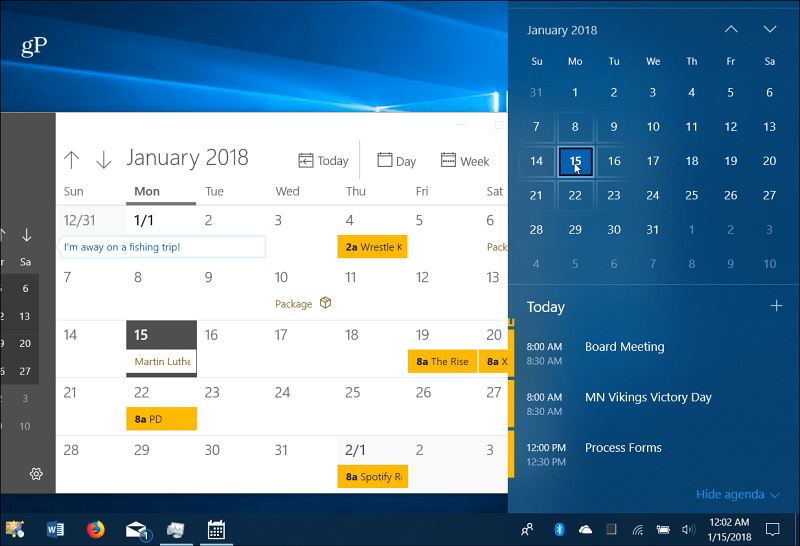 Udalosti kalendára Windows 10 na paneli úloh