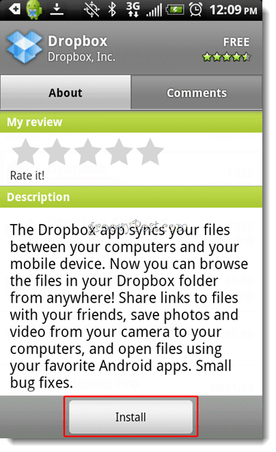 Inštalácia Dropboxu pre Android