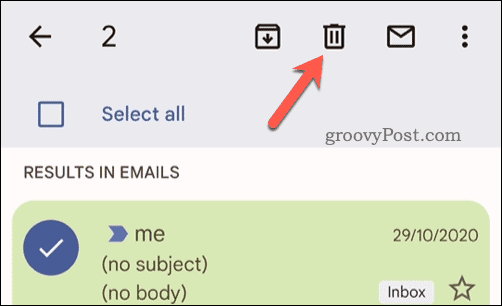 Odstránenie vybraných e-mailov v Gmaile na mobile