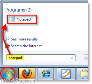Snímka obrazovky systému Windows 7 - otvorte program Poznámkový blok