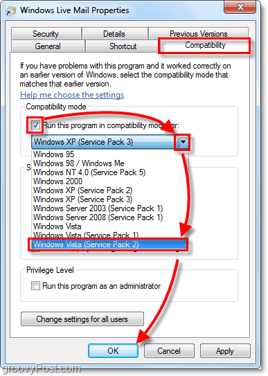 režim kompatibility so systémom Windows Live Mail
