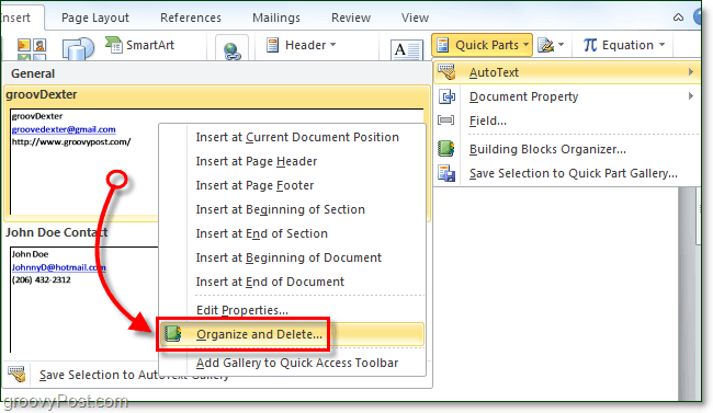 ako odstrániť položky automatického textu v Office 2010