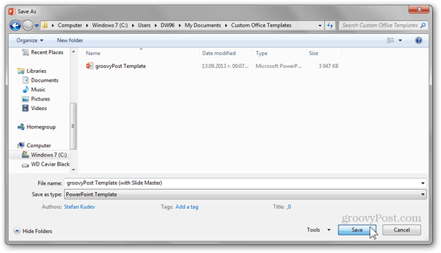 Šablóna balíka Office 2013 Vytvorte si vlastný dizajn POTX Prispôsobenie snímok Prezentácia Výučba Ako posúvať hlavné písma Zmeniť Konfigurovať Uložiť ako šablónu PowerPoint