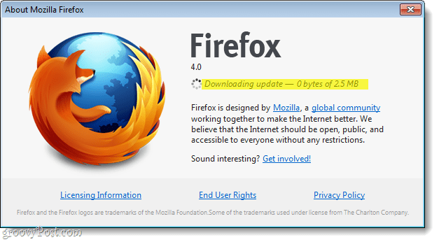 Aktualizácia preberania Firefoxu 4