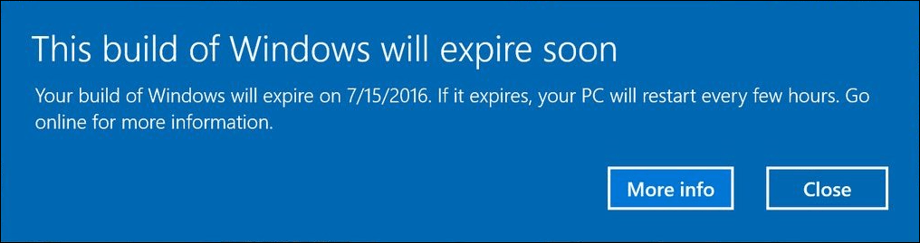 Windows 10 Insider Preview umožňuje upozorniť používateľov pomocou upozornení na uplynutie platnosti