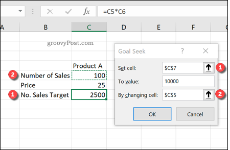 Použitie hľadania cieľa v Exceli