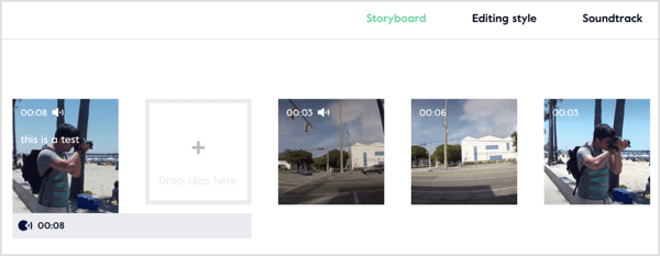 V editore storyboardov Magisto môžete upravovať, orezávať a meniť usporiadanie klipov a zobraziť ukážku videa.