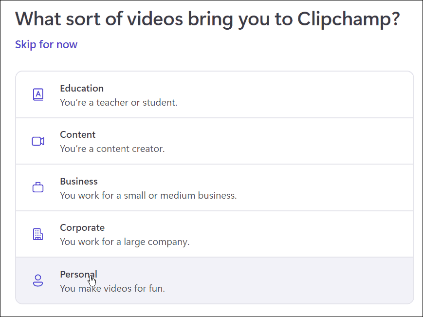 Osobné použitie clipchamp video editor na Windows