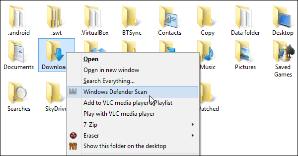 Kontextové menu s programom Windows Defender