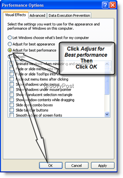 Windows XP Adjust pre najlepší výkon