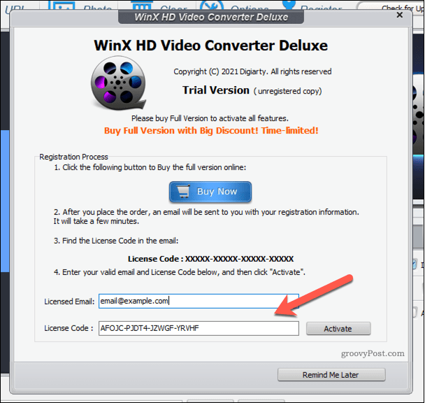 Pridanie licencie programu WinX Video Converter