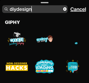 gify z vyhľadávania DIY dizajnu v Instagram Stories