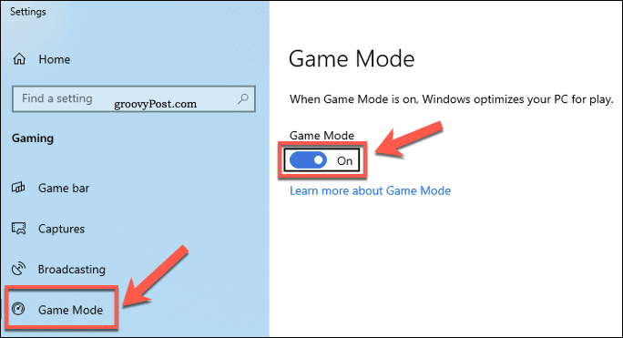 Windows Settings Game Mode Menu