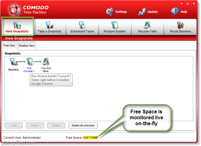 Comodo Time Machine vytvára systémové snímky a obrázky