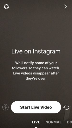 Klepnutím na ikonu fotoaparátu a potom klepnutím na Spustiť živé video spustíte priamy prenos svojho Instagramu.