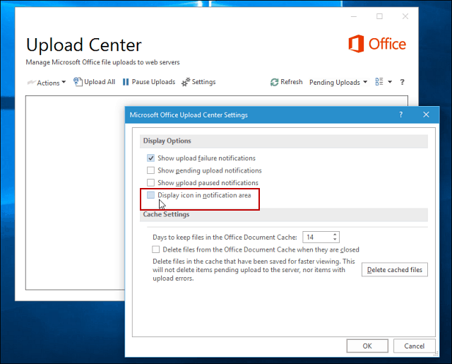 Možnosti zobrazenia strediska Microsoft Office Upload Center