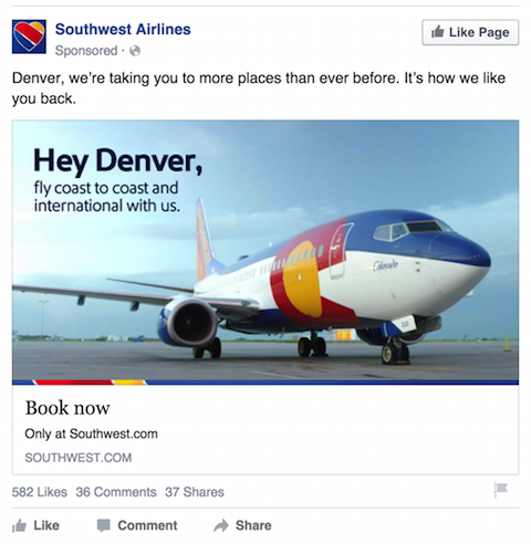 juhozápadné aerolínie facebook reklama
