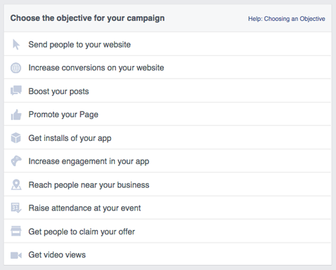 ciele reklamnej kampane na facebooku