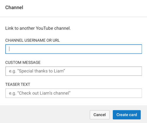 Rôzne typy kariet YouTube budú vyžadovať rôzne informácie, ale všetky budú vyžadovať krátky text ukážky.