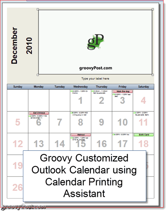 Asistent tlače kalendára Outlook 2010