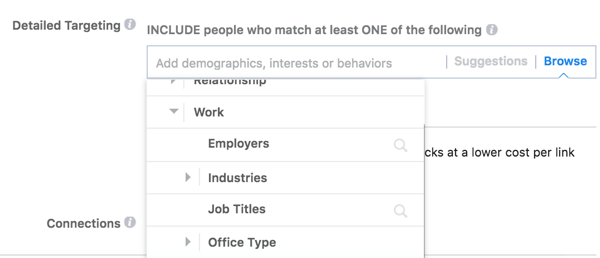 Facebook ponúka podrobné možnosti zacielenia na základe práce publika.
