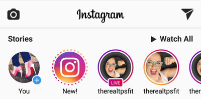 Príbehy z Instagramu a živé videozáznamy sú na banneri Stories rozdelené na dve oznámenia.