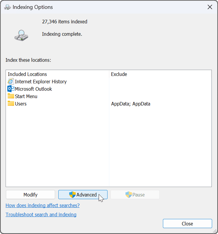 Windows 11 Outlook Search nefunguje