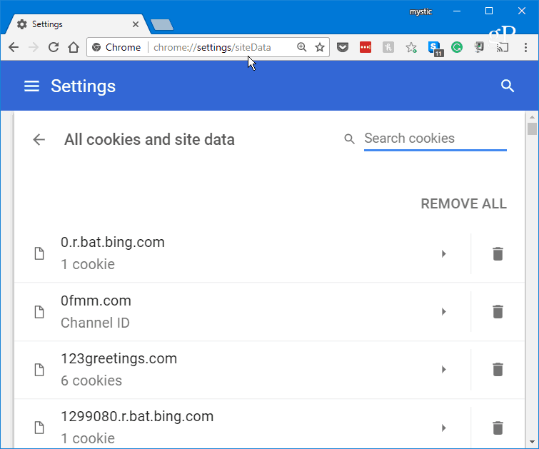 Vyhľadávanie súborov cookie v prehliadači Chrome
