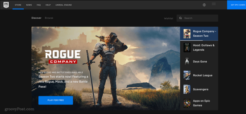 Screenshot zobrazujúci web Epic Games Store
