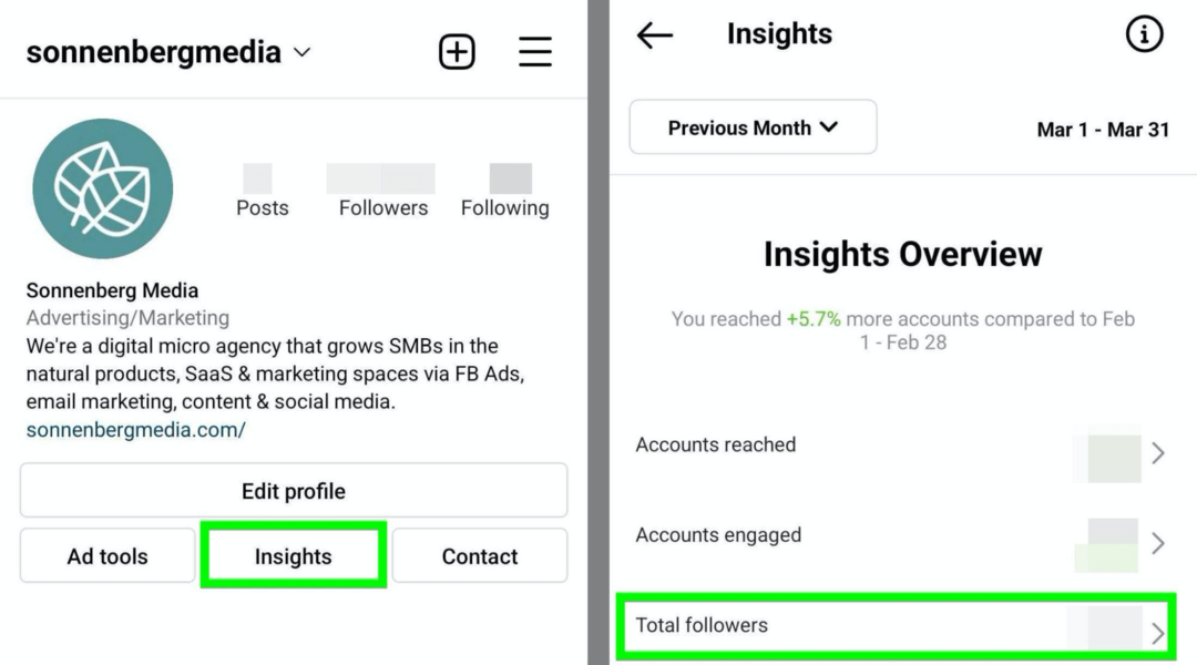 obrázok možnosti Instagram Insights Celkový počet sledovateľov
