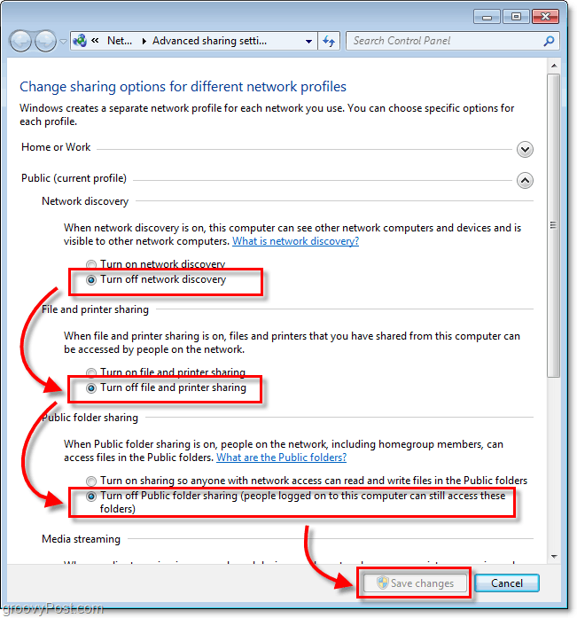 Ako zakázať zdieľanie súborov a zisťovanie siete v systéme Windows 7