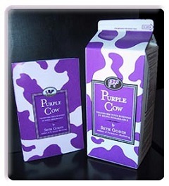 Prvé vydanie Fialovej kravy vyšlo v škatuli s mliekom.