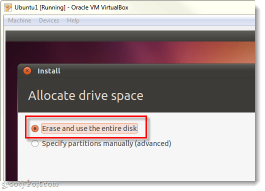 vymazať a použiť celý disk pre ubuntu