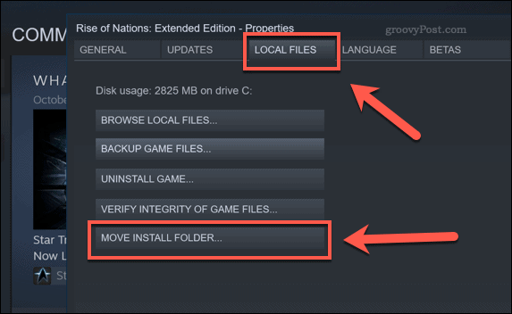Prepínač Steam Move Install Folder