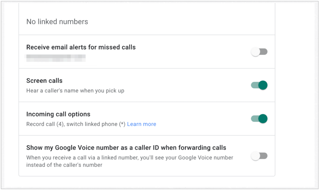 Možnosti prichádzajúceho hovoru Google Voice