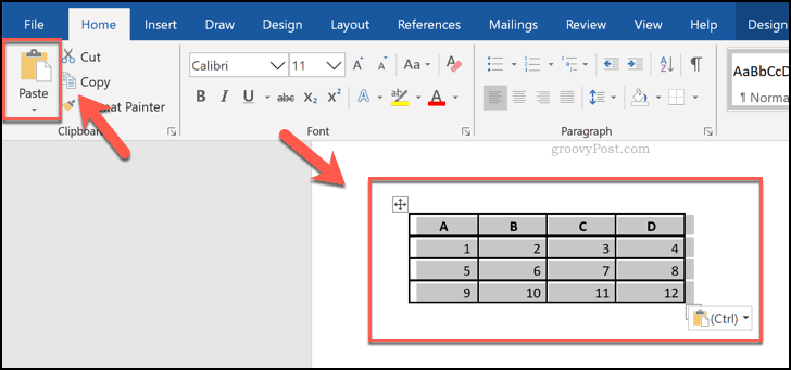 Prilepené bunky z tabuľky programu Excel zobrazené ako tabuľka v programe Word