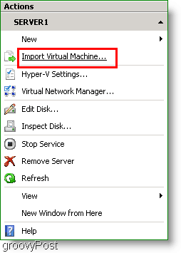 Importovať virtuálny počítač pomocou nástroja Hyper-V Manager