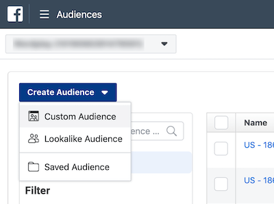 Vytvorte rozbaľovaciu ponuku Publikum v aplikácii Facebook Ads Manager
