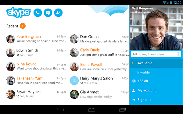 Program Skype 4.4 pre Android prichádza s novým vzhľadom tabletu
