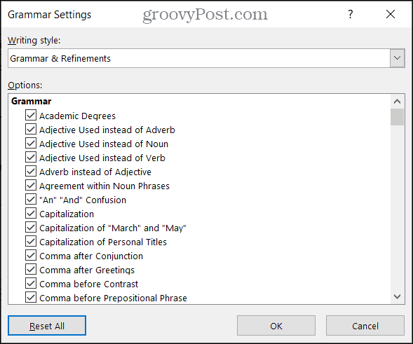Nastavenia gramatiky v programe Word v systéme Windows