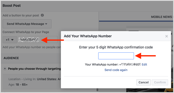 Zadajte potvrdzovací kód, ktorý ste dostali prostredníctvom SMS, aby ste prepojili svoj účet WhatsApp Business s Facebookom.