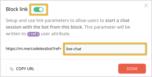 Možnosť blokovania odkazu ChatFuel