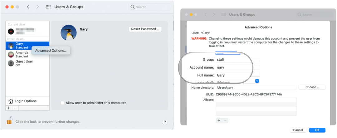 Skryť používateľské účty v systéme Mac Názov účtu Mac