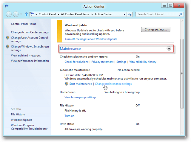 Ako používať automatickú údržbu systému Windows 8