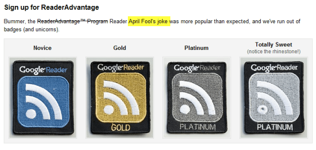 Odznak Google Reader 2010 Apríl Fools Reader